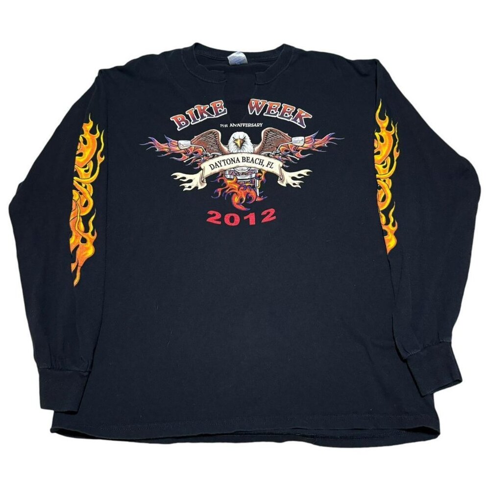 Gildan 2012 Daytona‎ Beach Longsleeve Flame Biker Shirt Adult Large